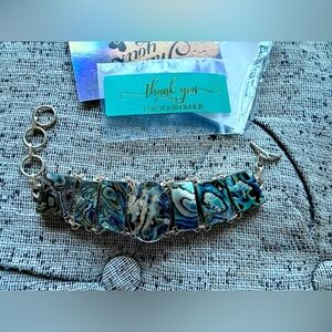Abalone Shell and Sterling Silver Toggle Chunky Statement Bracelet